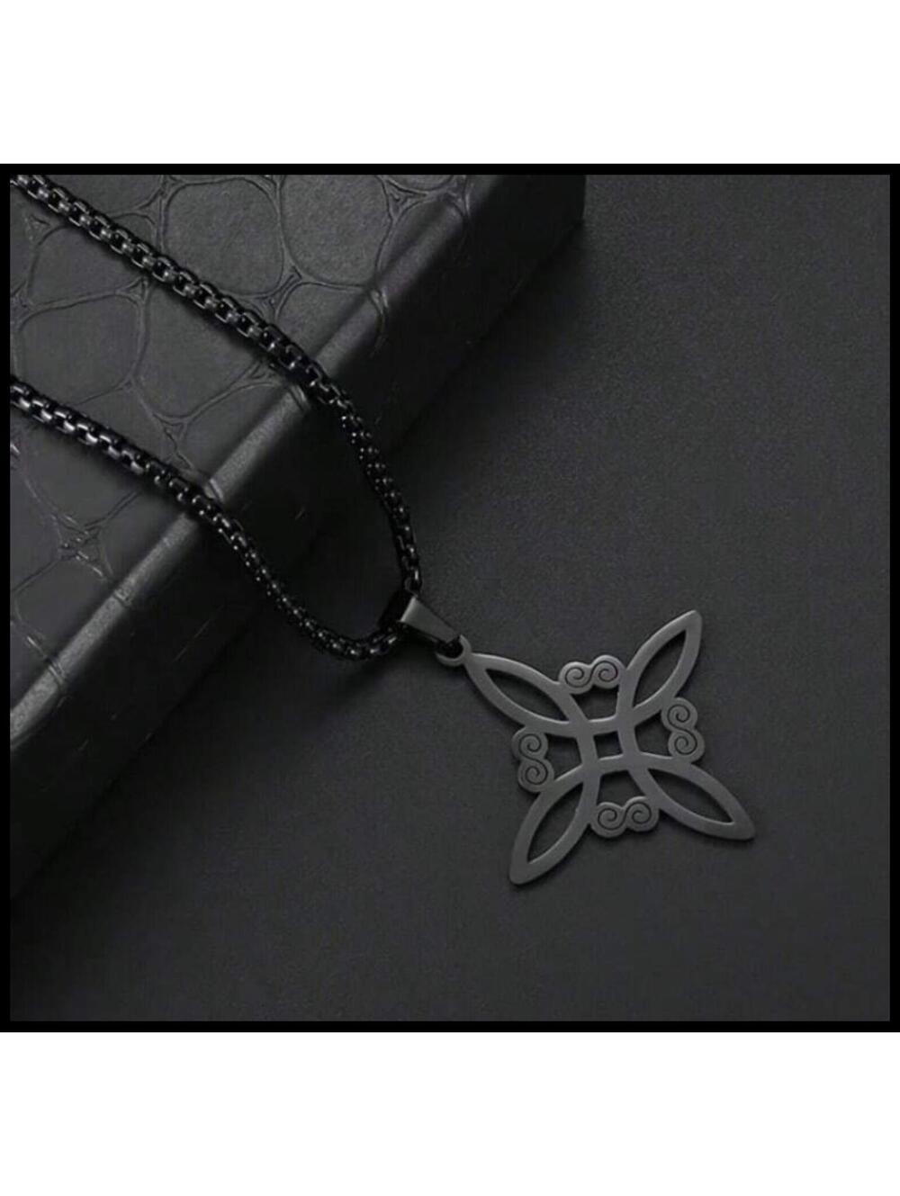 Black stainless steel celtic knot necklace - 20"